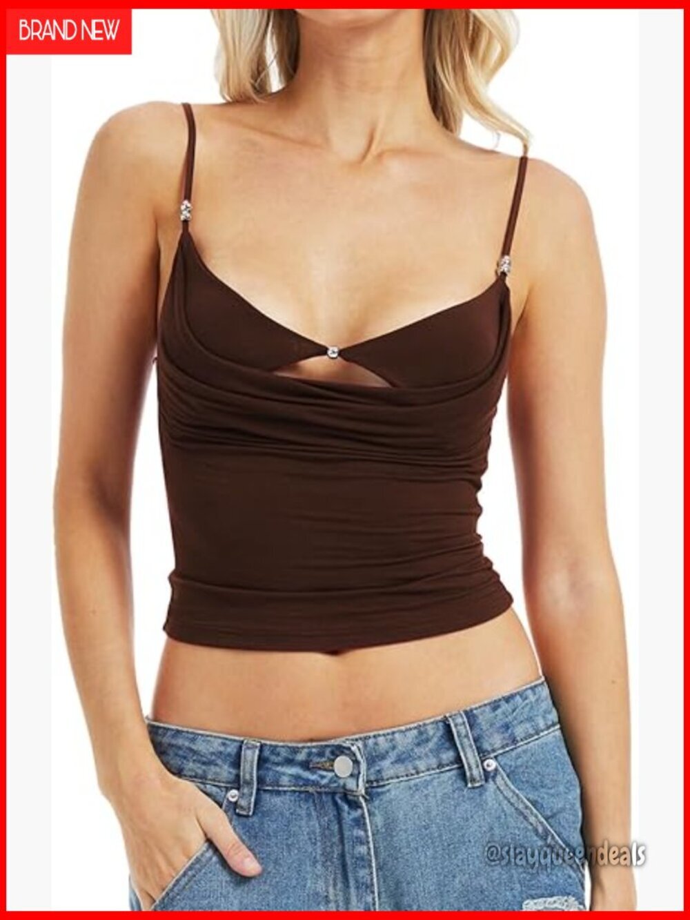 Built-In Bra Crop Top Cowl Neck Y2K Style Summer Tank Top